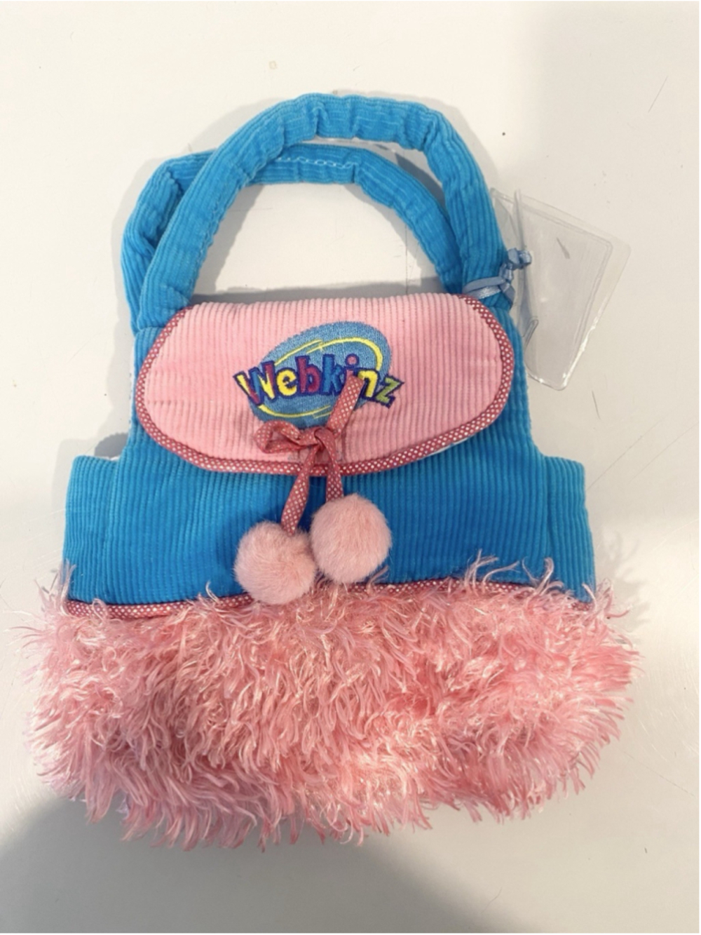 Ganz Webkinz Carrier Purse HC076 Blue Pink Fuzzy Plush Pet Bag Vintage